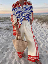 Conjunto de camisa holgada de gran tamaño con estampado casual único y pantalones de pierna ancha